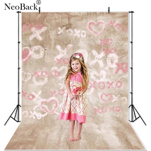NeoBack 5x7ft Vinyl Cloth Summer Newborn Baby Photo Backgrounds Printed Pink Tan Color Heart XO Photo backdrops Studio P0958