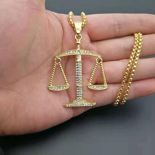 New arrival Hip Hop Necklace Gold color Rhinestone Balance Pendant 316L Stainless Steel Men Women Jewelry Gifts