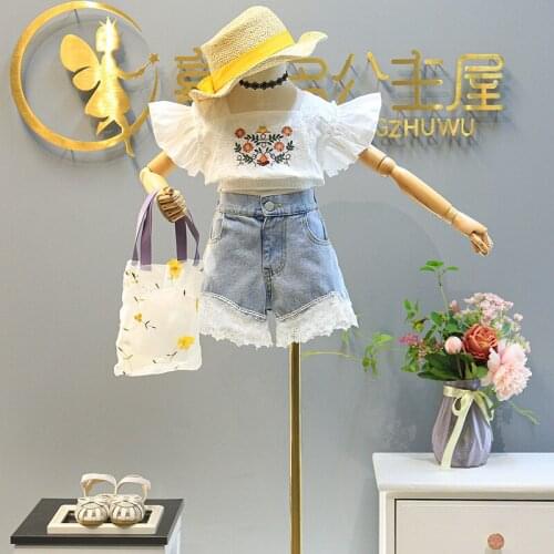 Toddler Girl Clothes Girl Clothes Outfits 2021 Summer Clothing Set Embroidery White Shirts +denim Shorts Boutique Kids Clothing