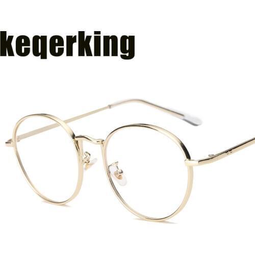 Literary Retro Mens Oval Glasses Frame Womens Tide Net Glasses Version Large Frame Gold Wire Flat Mirror Fashion Eyeglasses