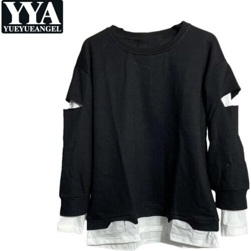 2021 Autumn New Mens Fashion O-Neck Loose Hole Design Long Sleeve Pullover Casual Vintage High Street Korean Style Jackets