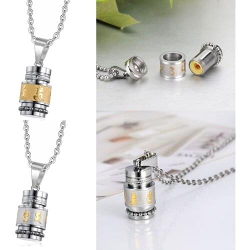White Stainless Steel Openable Buddhist Mantra Prayer Wheel Pendant Necklace New 12x19mm/0.47x0.74in
