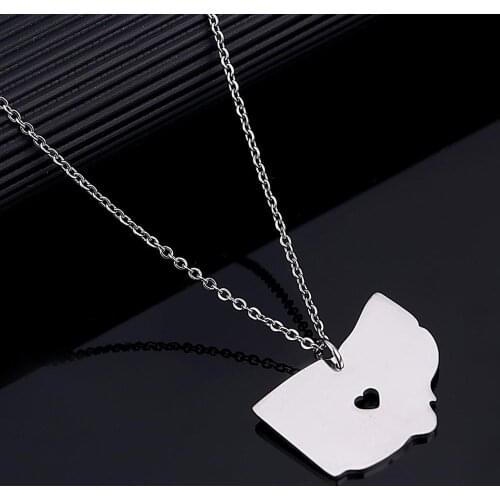 Stainless Steel Silver Color Ohio Map Pendant Necklace Fashion Map Heart Charm Jewelry