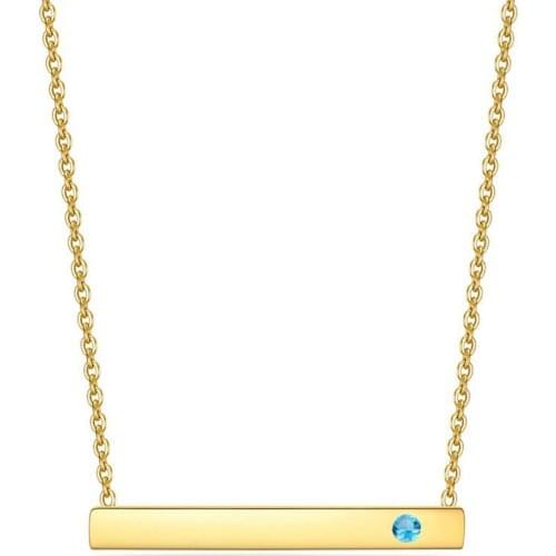 Stainless Steel Gold Minimalism Horizontal Bar Birthstone Pendant Necklace Jewelry Colorful Stones Necklaces Gift For Him