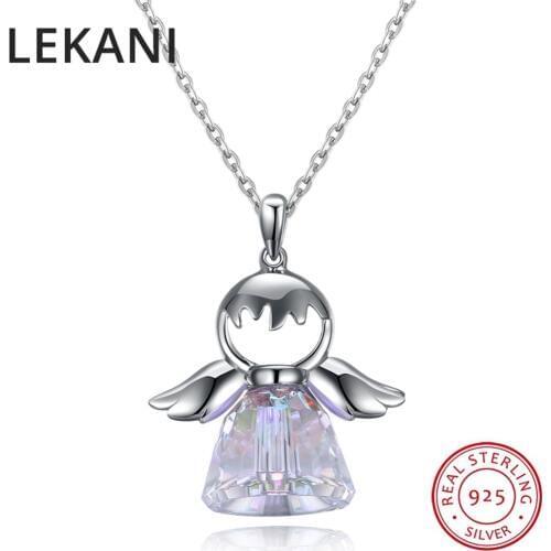 LEKANI Cute 925 Sterling Silver Angel Pendants Necklaces Crystals From SWAROVSKI Figure Fine Jewelry For Girls Women Accessories