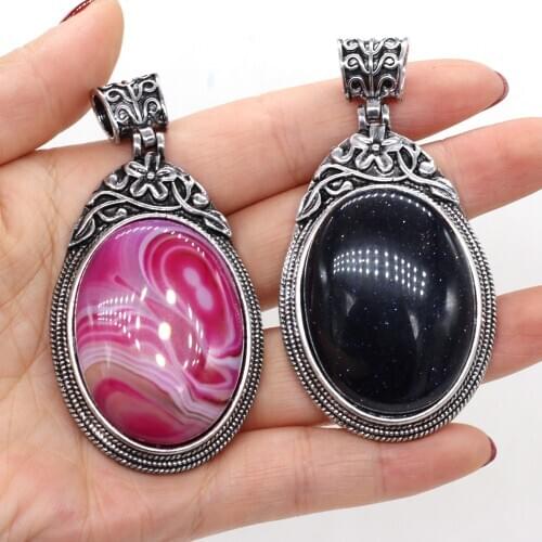 Retro Natural Stone White Shell Charms Bohemia Style Crystal Striped Agates Pendant for DIY Jewelry Making Necklace Size 40x60mm