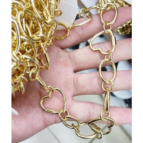 3 Meters Gold Plated heart Shape chain necklace making big Punk chain long chain Handmade Fashion jewelry accessories 51402