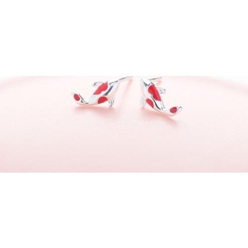 Colorful Lucky Carp Stud Earrings Cute Mini Art Cool Jewelry Silver Plated Fashion Womens Stud Earrings Anniversary Gift