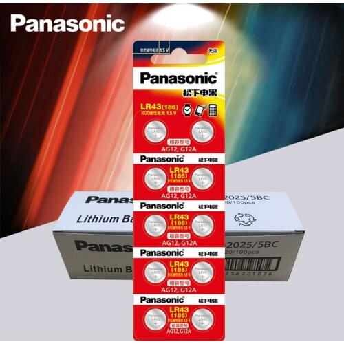 100pcs/lot Panasonic AG12 LR43 186 0%Hg for Watches Toys 1.5V Cell Alkaline batteries For calculator 0%Hg