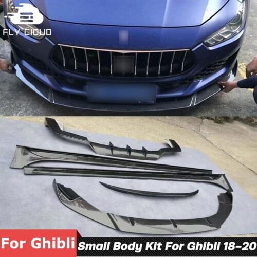 5 PCS Carbon Fiber Material Front Rear Bumper Lip Diffuser Spoiler Side Skirts Extensions For Maserati Ghibli 2018-2020