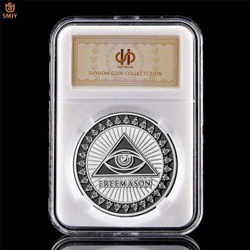World Free And Accepted Masonic Silver Plated Metal Black Token Challenge Coin Collection W/PCCB Case