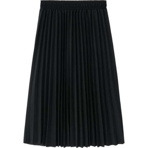 PERHAPS U Black Solid Button A Line Pleated Ruched Midi Skirt Empire Summer Casual S0070