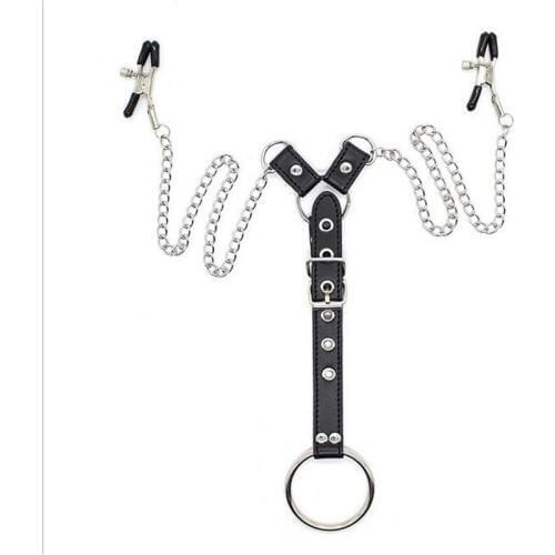 Adult Games Toy Fun Metal+Leather 3 Heads Nipple Clamps Chain BDSM Sexy Breast Nipple Clips Erotic Toys Sex Toys for Couple Sexo