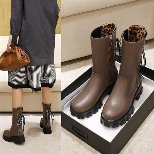 YMECHIC Winter Fashion Chunky Heel White Black Platform Boots Women Cross Strap Ladies Booties Plus Size Mid Calf Boot Shoes 43