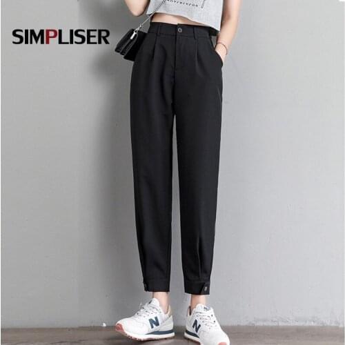 Women Suit Pants 2020 Grey Black Office Work Wear Trousers Ankle Length Female High Waisted Harem Pants Plus Size 3XL