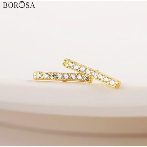 BOROSA Gold Color Rectangle Stud Earring 2020 Trendy Gold CZ Crystal Square Bar Stud Earrings Jewelry for Women WX1373