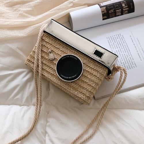 High-quality Bags Womens Bags 2019 New Trendy Straw Woven Camera Bag Chain Small Square Bag Woven Shoulder Messenger Bag