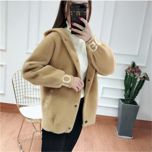 Korea Imitation Water velvet Sweater womens cardigans Autumn Winter ladies coat knitting Sweater student Hooded New Tops 989