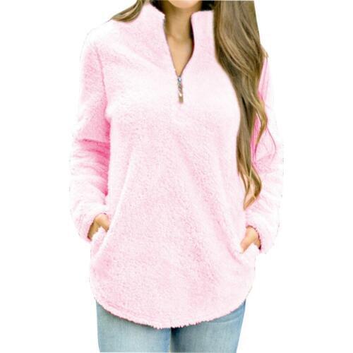 HongMiao 2018 Autumn Winter Warm Jumper Femme Pink Sweatshirts Women Long Sleeve Pocket Pullover Zipper Sweet Hoodies