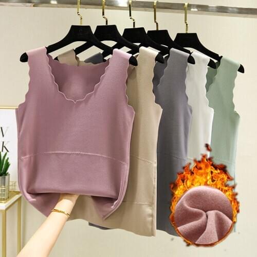 Women 2021 Autumn Winter New Fashion Thicken Warm Vest Tops Female Solid Color Loose Vest Ladies V-neck Bottoming Tops D511