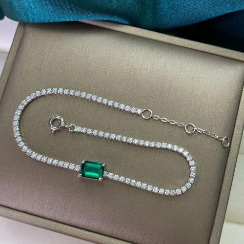 Trendy Emerald Diamond Bangle Bracelet 100% Real 925 Sterling silver Wedding Bracelets For Women Vintage Party Jewelry