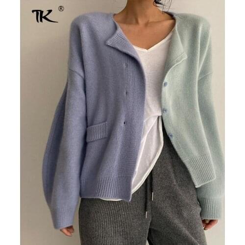 Women Knitted Cardigan Sweater Patchwork Batwing Sleeve Sweaters Single Breasted 2021 Autumn Spring Loose Female Casual Fashion
