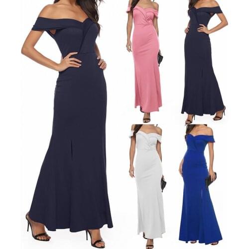 Summer Elegant Short Sleeve Women Dress Slash Neck Elegant Off Shoulder Split A-Line Maxi Dress Long Dress Ladies Clothing