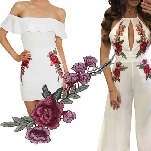 1 Pair Roses/Butterfly Flowers Embroidery Iron On Patches Sewn Applique Sew Badge Craft Embroidered DIY For Clothes Trousers