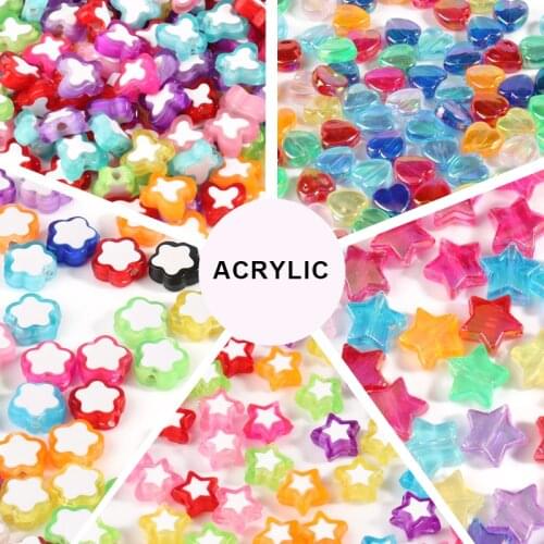 100/200/300 pcs Mixed Color Acrylic Beads Stars Love Heart Spacer Beads For DIY Bracelets Necklaces Jewelry Making Accessories