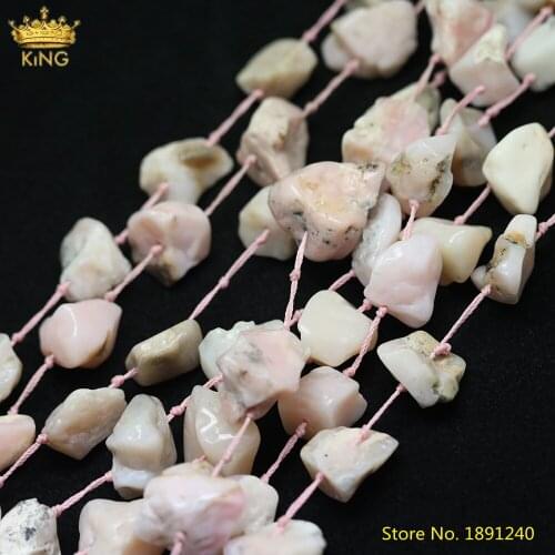15.5Inch/Strand Natural Polished Pink Opal Irregular Nugget Loose Beads,Drilled Raw Stone Beads Charms For DIY Jewelry Making