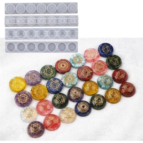 2Pcs 7 Chakras Orgone Pendant Resin Casting Mold Round Reiki Metatron’s 7 Engraved Chakras Energy CrystalnEpoxy Mold Kit
