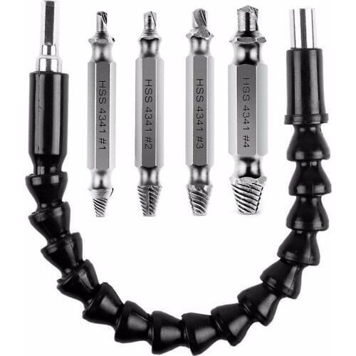 5pcs Power Hand Drill Tools Set Damaged Screw Extractor Remove Set Bolt Flexible Drill Bit Holder universal flexible shaft