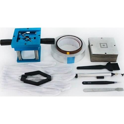 90MM Blue With handle Reballing Jig 184Pcs Stencils Kit ESD anti-slip gloves tweezer brush IC remover Vacuum suction pen scraper