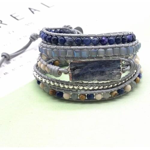 Beaded Wrap Bracelets Boho Natural Stone Tibetan Beads Leather Wrap Bracelet Statement Cuff Bangles Bracelets Gifts 2021