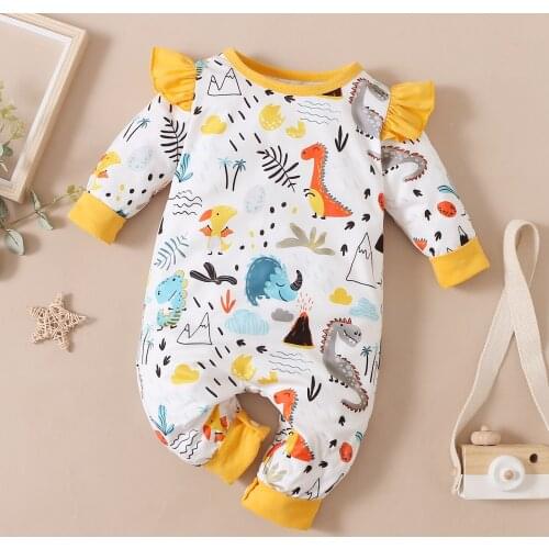 Newborn Fashion Baby Romper Ruffle Print Long Sleeve Baby Girl BodySuit New Born Girls Clothing Fall Spring Summer Outfits