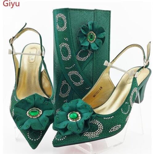 Doershow charming Shoes and Bag Set African Sets 2019 Italian Shoe Bag Set Decorated with Rhinestone High Quality! HGO1-9