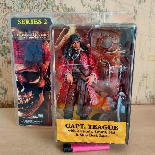 Vogue NECA Action Figure Classic Film Caribbean Pirate Captaion Teague 7 inch Pistols Sword Hat Ship Deck Base Model Toys