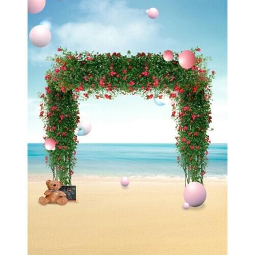 5x7ft Sea Beach Flowers Door Photography Backdrops Photo Props Studio Background