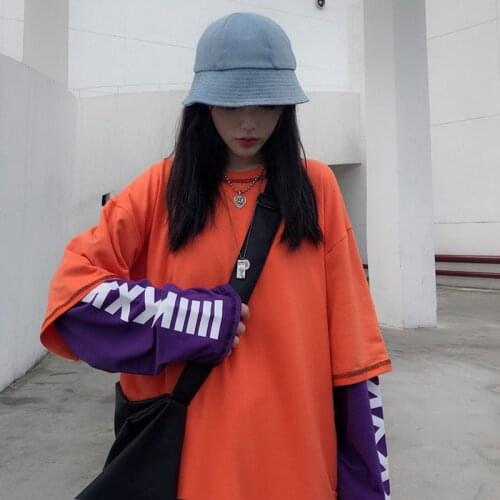 Harajuku High Street Fake Two-Piece T-Shirt For Teenagers Women Long-Sleeved Couple Clothes y2k Emo Korean Urban Grunge Top Tee