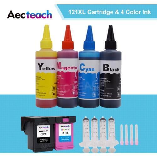 Aecteach for HP 121 XL for hp121 Ink cartridge for hp Deskjet D2563 F4283 F2423 F2483 F2493 printer + 4 Bottle Dye Ink