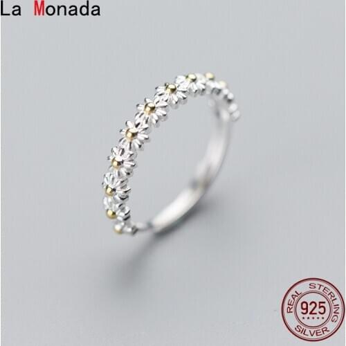 La Monada 50-54mm Daisy Women Ring 925 Sterling Silver Minimalist Adjustable Rings For Women 925 Silver Fine Jewerly Rings Woman