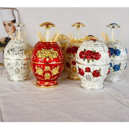 Creative Design Metal Vintage Automatic Toothpick Holders Zinc Alloy Toothpick Dispenser Box Organizer European Style Home Decor
