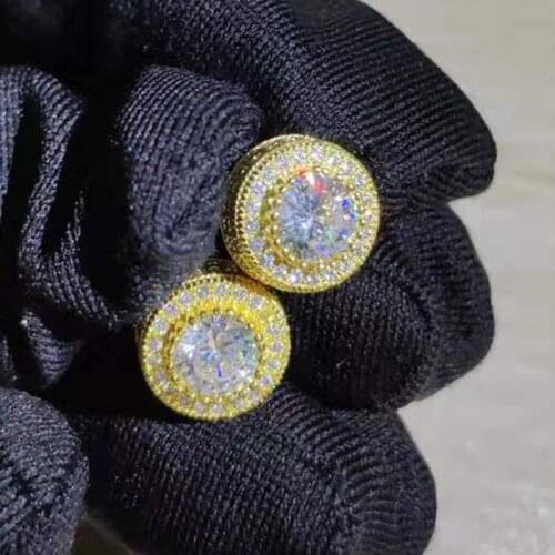 Hip Hop Micro Pave Round White Zircon Stud Earrings For Men Women Rock Style Gold Bling Bling Fashion Earrings Z4T328