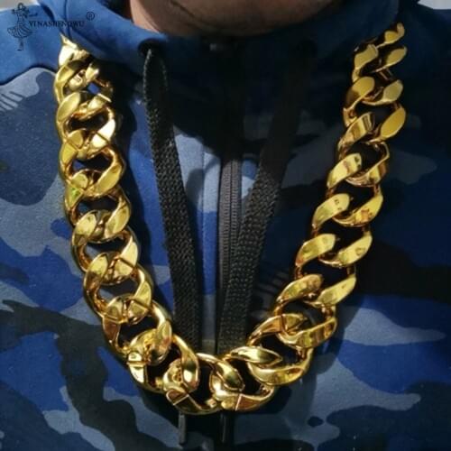Hip Hop Golden Color Big Link Cuban Chain Cosplay Prop Material Plastic Punk Accessories Chain Long Necklace for Men Women Gift