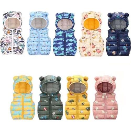 Winter Sleeveless Coat Children Kids Boy Girls Warm Cotton Hooded Cute Dinosaur Jacket