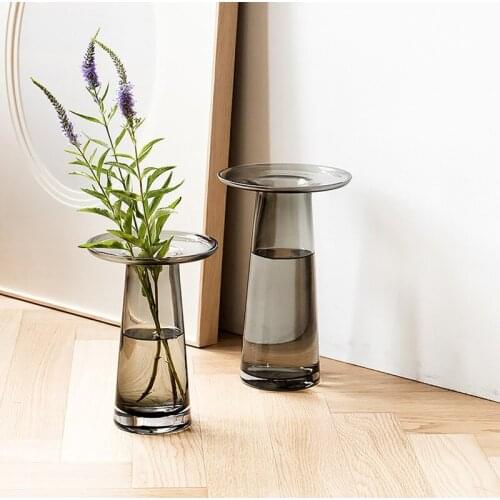 Contracted and Transparent Flat Hydroponic Glass Vase Home Decoration Flowers Vase Wedding Office Decorative Furnishing Articles