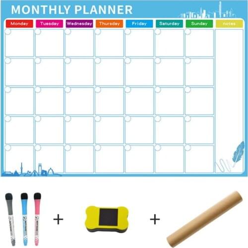 Magnetic Calendar for fridge 3 Fine Tip Markers and Large Eraser with Magnets- Monthly Whiteboard for Refrigerator