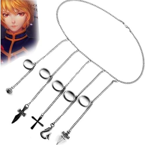 Cartoon Hunter X Hunter Rings Kurapika Cosplay Costume Prop Metal Ring Accessories Alloy Pendant Chain Figerrings for Anime Fans