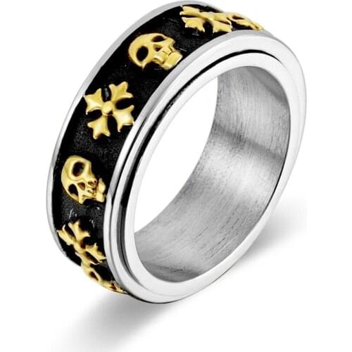 Cross Skull Retro Gothic Rotary Titanium Steel Mens Ring Punk Hip Hop Boyfriend Cyclist Jewelry Pressure Relief Ring