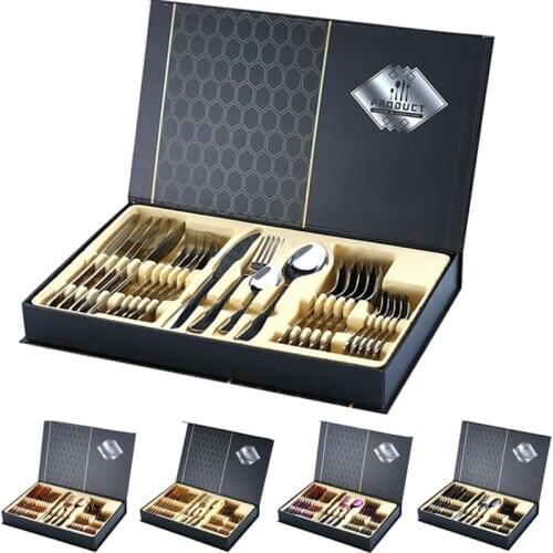 Nordic luxury stainless steel cutlery 1010 Western food cutlery gift box set Luxury silver gold 24-piece cutlery set Solid